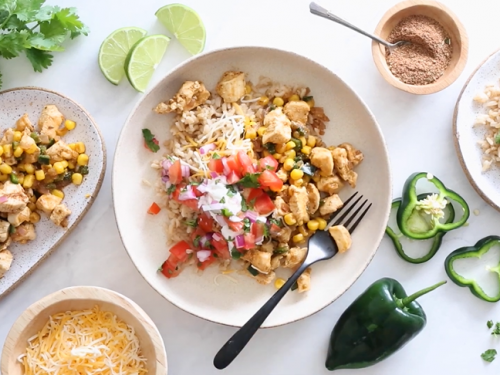 chicken taco poblano rice bowls recipe