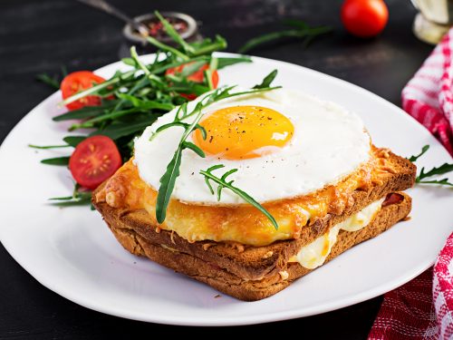 easy croque madame ham and grilled cheese sandwich with fried egg recipe