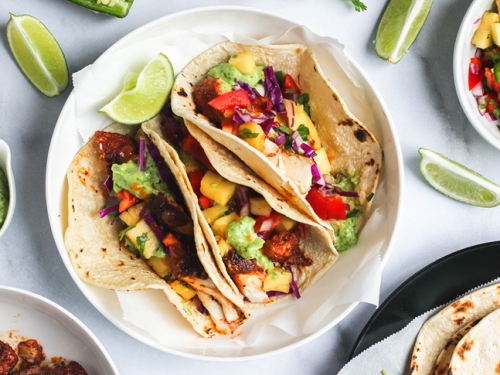 halloumi tacos with pineapple salsa and aji verde recipe