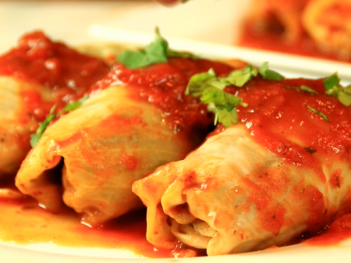 pan-fried cabbage rolls in tomato sauce recipe