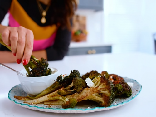 roasted broccoli salad with feta barley and pomegranate recipe