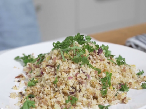 roasted cauliflower rice with garlic and lemon recipe