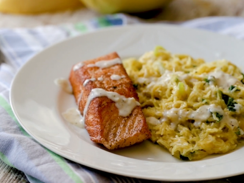 roasted salmon with spaghetti-squash salad recipe