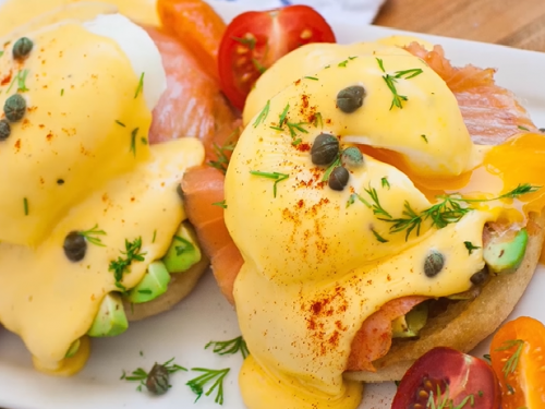 sausage avocado benedict with white cheddar hollandaise recipe