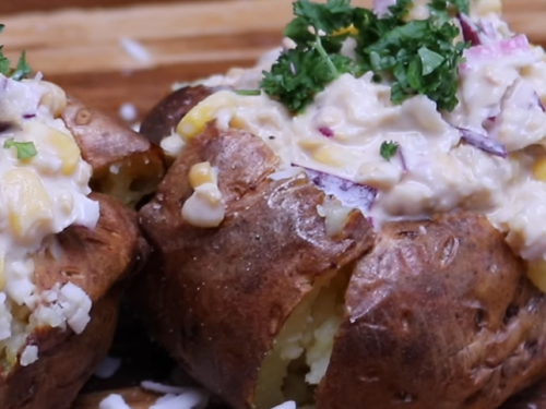 sour cream green onion and chickpea jacket potato recipe