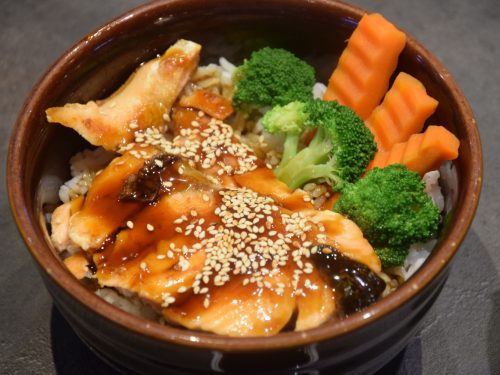 honey-teriyaki salmon and veggie rice bowl recipe