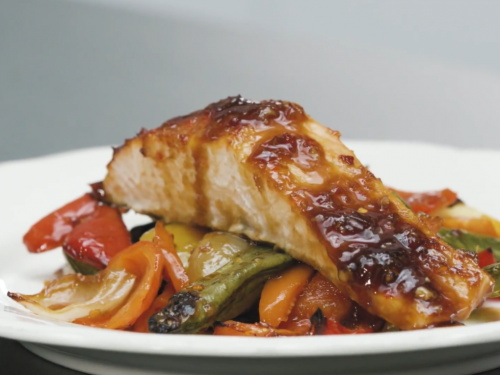 sheet pan thai glazed salmon and vegetables recipe