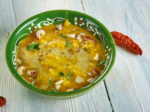 Lebanese Lentil Soup Recipe, homemade Middle Eastern lentil soup with sweet potatoes, kale, and celery